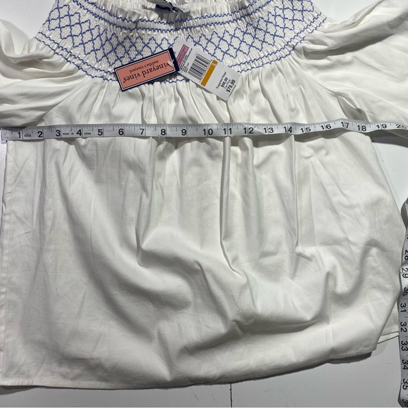 Vineyard Vines Smocked Off The Shoulder Blue Embroidered Neck Cuff Top NWT S - Picture 14 of 16